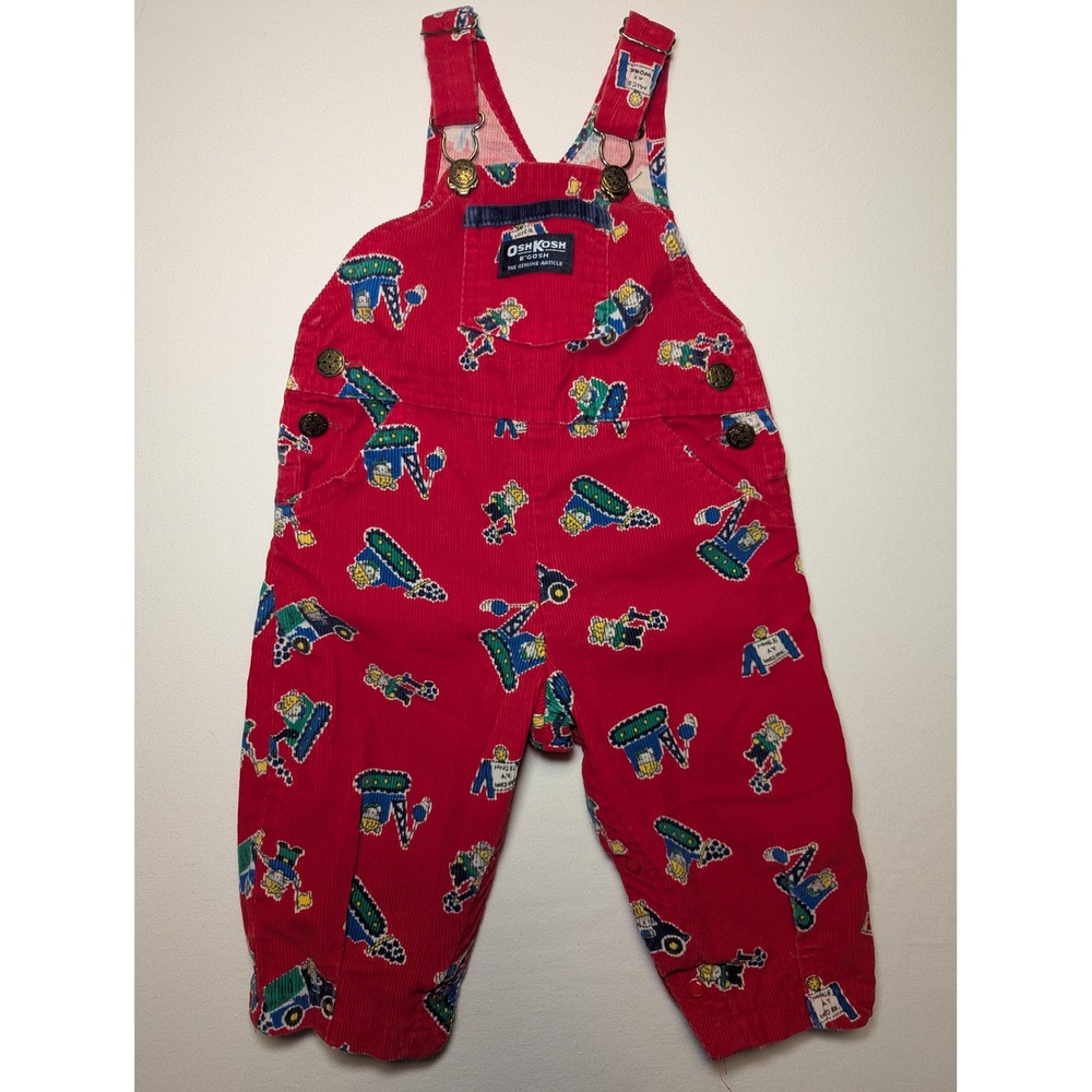 VTG OshKosh B'Gosh Red Corduroy Vestbak Mice‎ at Work Overalls 12M Made in USA